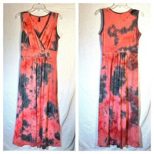 Woosea Womens Sz Medium Tie Dye Maxi Dress Orange Multicolor Crossover V-Neck